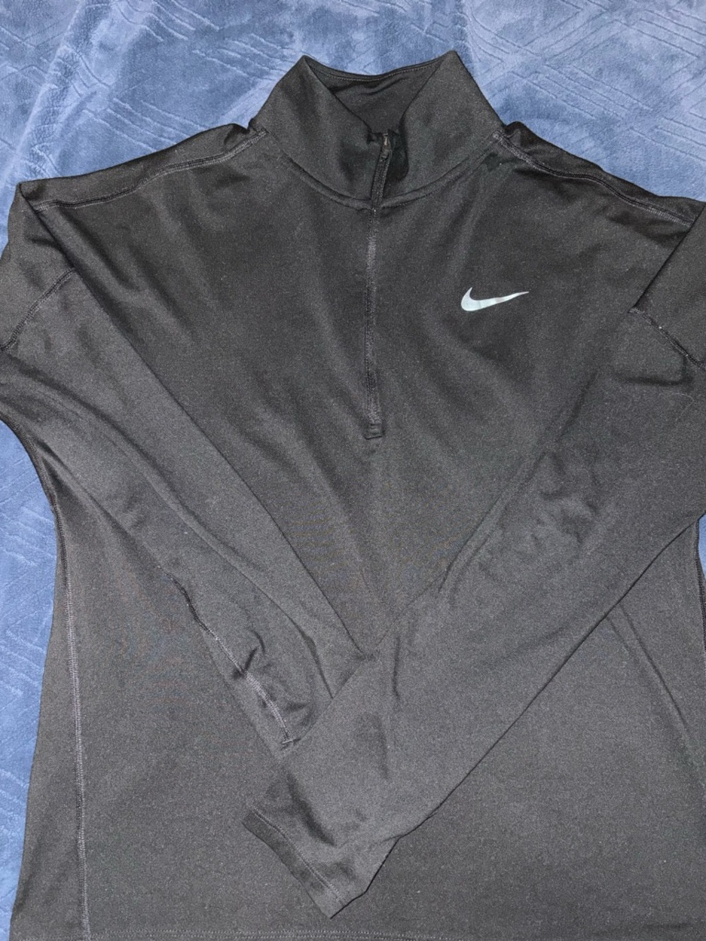 Nike Black Quarter-Zip Long Sleeve Top with Silver Swoosh